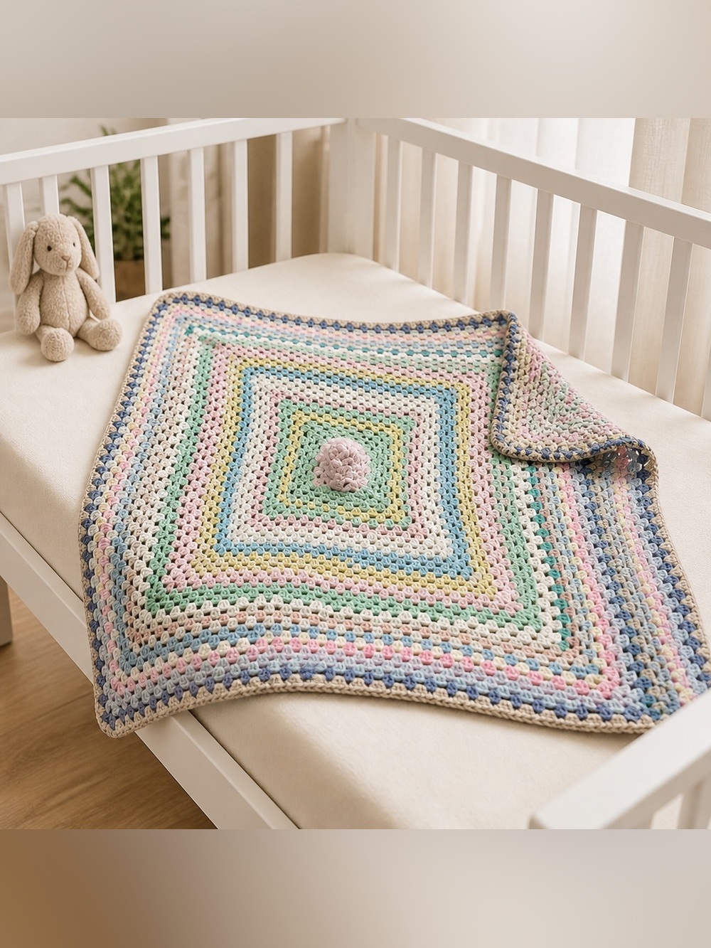 Handmade Crochet Baby Blanket - Multiple Pastel Rainbow Colours
